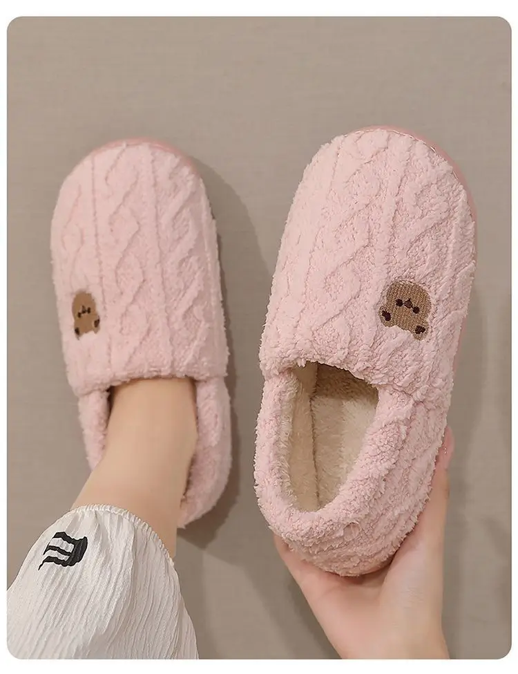Cute Bear Cotton Slippers Women's Autumn and Winter Indoor Home Outdoor Stuffed Warm Cotton Slippers Men's Couple Style Wholesale — feature 12