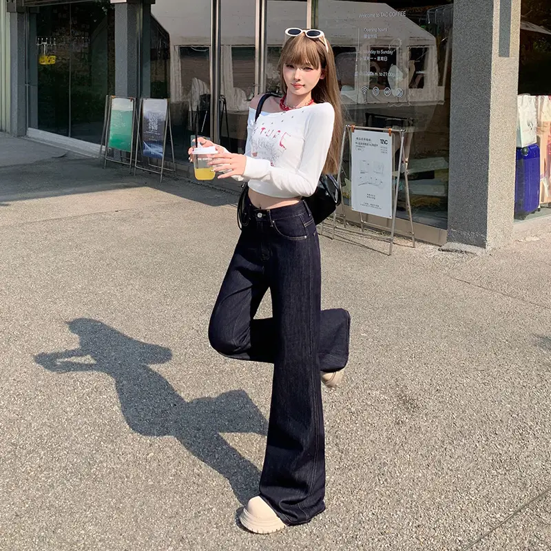 Women American High Street Bell Bottoms Dark Blue
