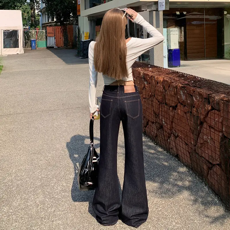 Women American High Street Bell Bottoms Dark Blue
