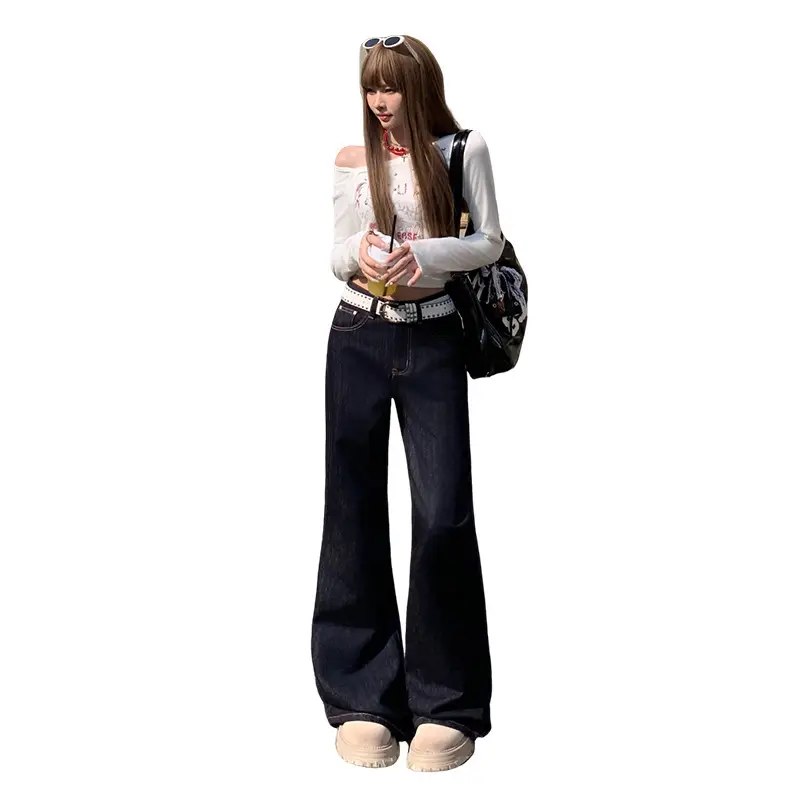 Women American High Street Bell Bottoms Dark Blue