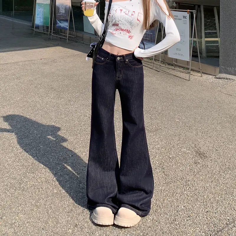 Women American High Street Bell Bottoms Dark Blue