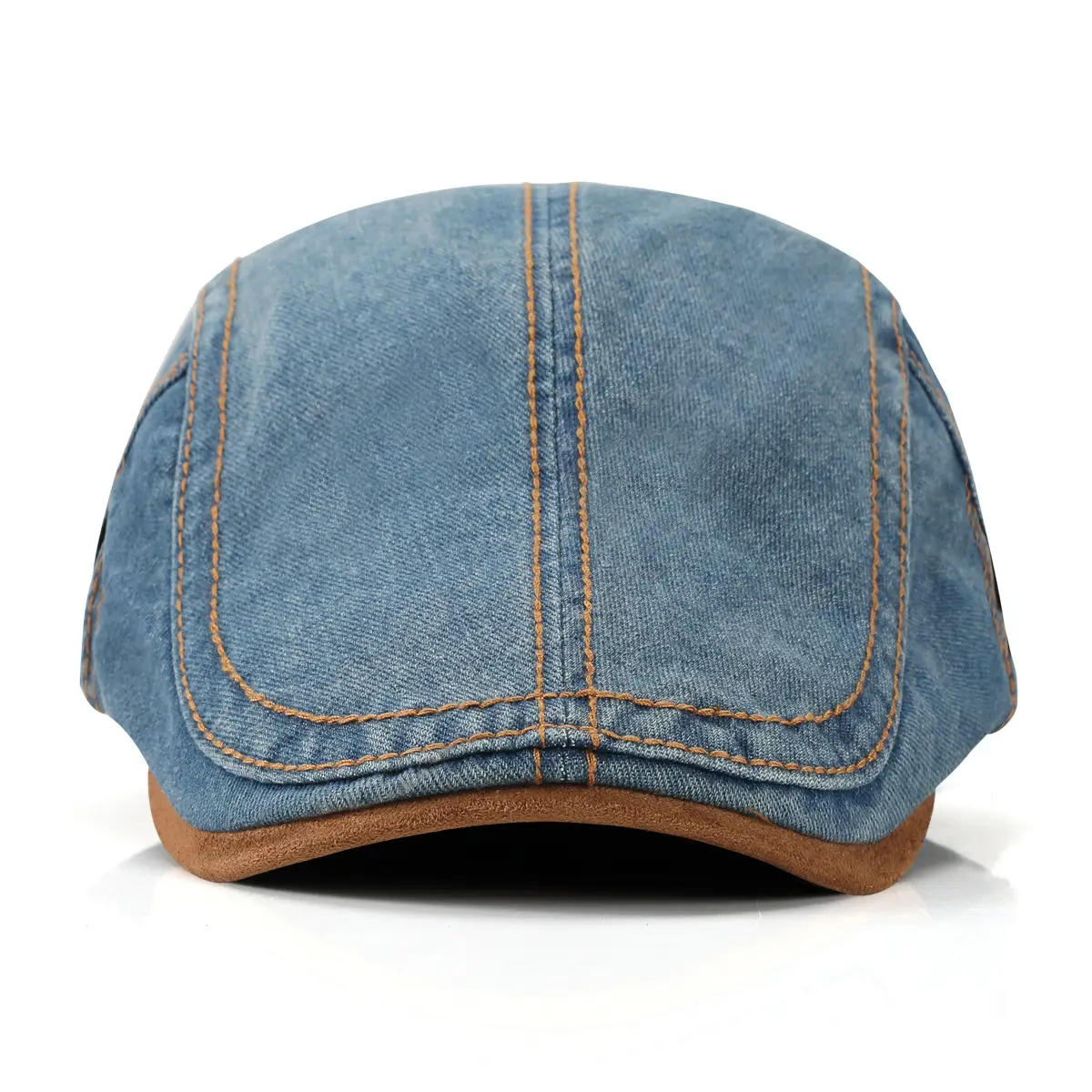 Men Women Denim Washed Beret Peaked Cap Blue - Image 10