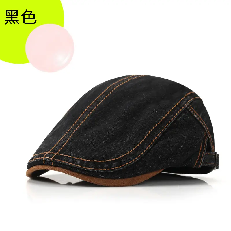 Men Women Denim Washed Beret Peaked Cap Blue - Image 5