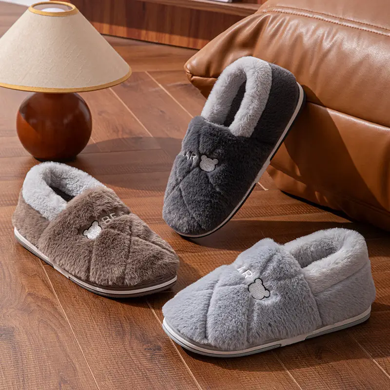 Plus Size Cotton Slippers for Men Winter Bag Heel 2025 New Indoor Home Non-Slip Warm Fleece-Lined Cotton Slippers for Women Winter