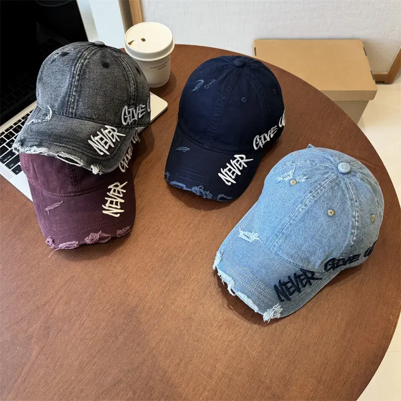 Women Wash Denim Cap New Spring Wide Brim Pink - Image 12