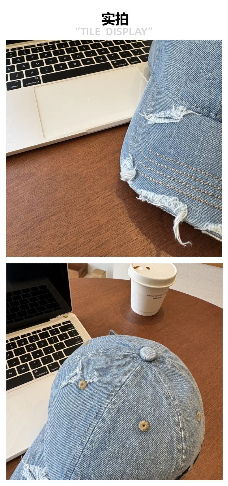 Women Wash Denim Cap New Spring Wide Brim Pink — feature 4