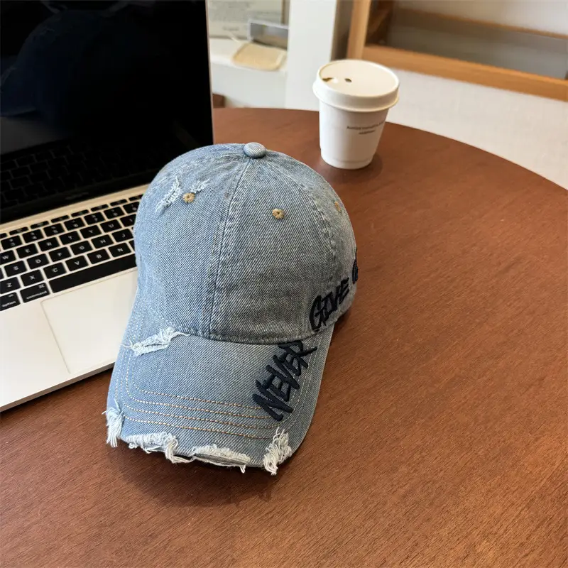 Women Wash Denim Cap New Spring Wide Brim Pink - Image 2