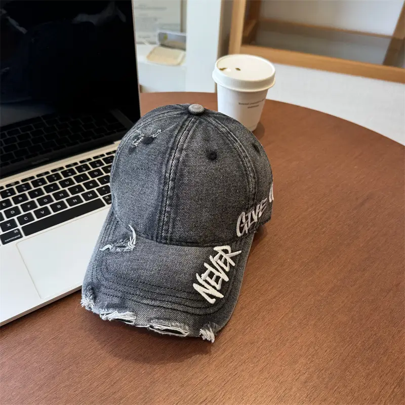 Women Wash Denim Cap New Spring Wide Brim Pink - Image 4