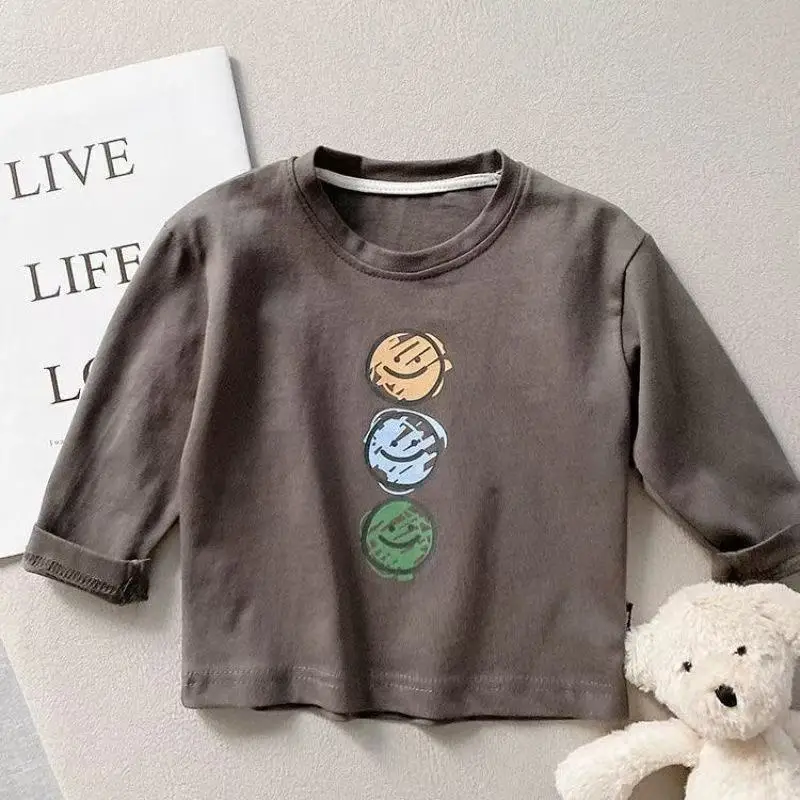 Kids Long Sleeve T-Shirt White Smiley Pure Cotton
