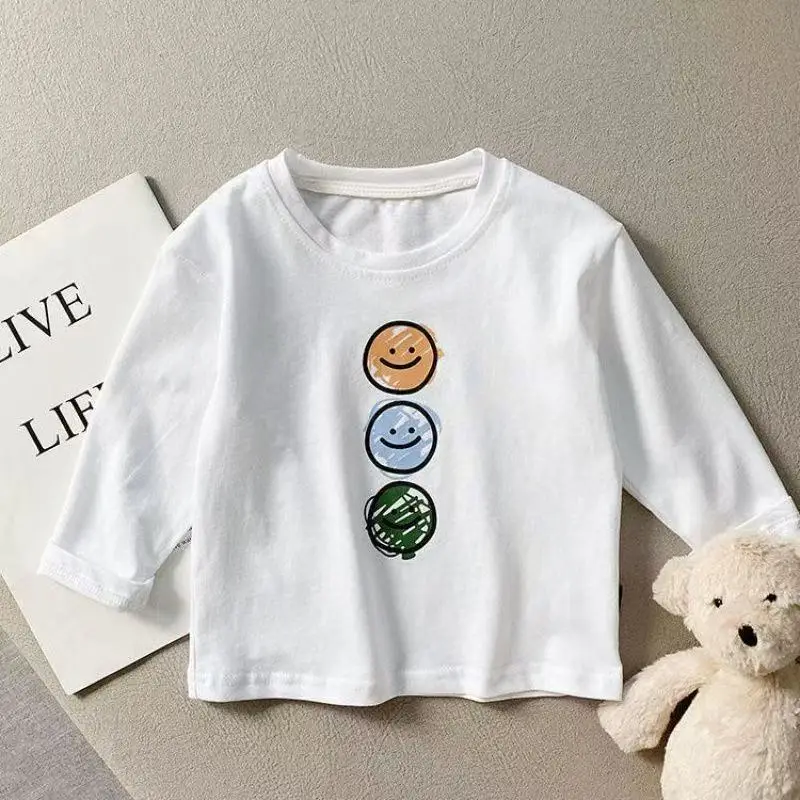 Kids Long Sleeve T-Shirt White Smiley Pure Cotton — feature 3
