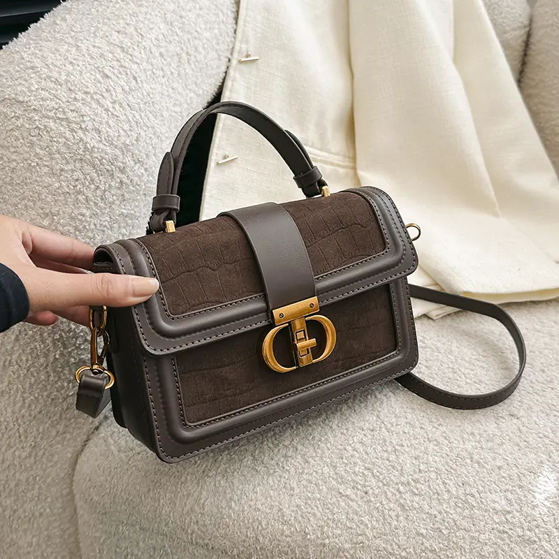 Women's New Retro Square Shoulder Bag Brown Leather