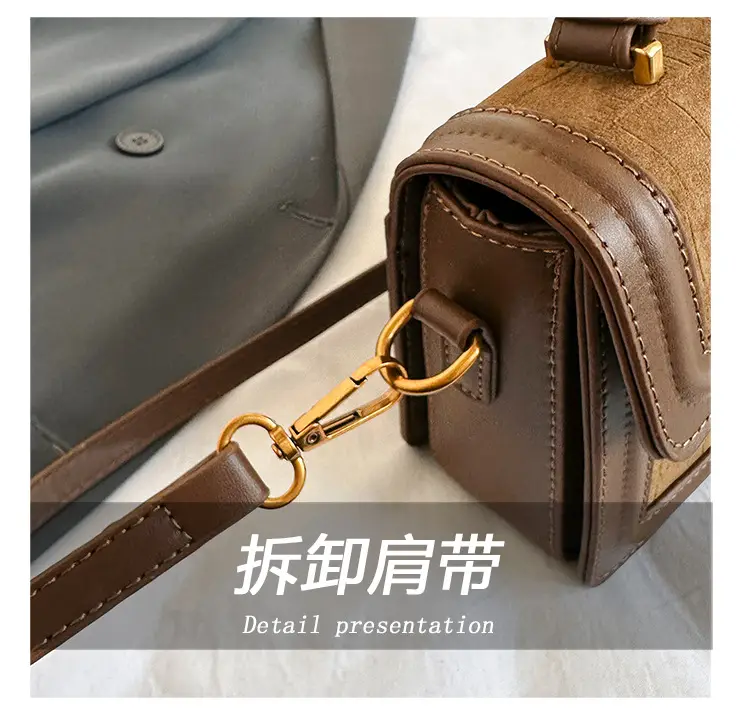 Women's New Retro Square Shoulder Bag Brown Leather — feature 5