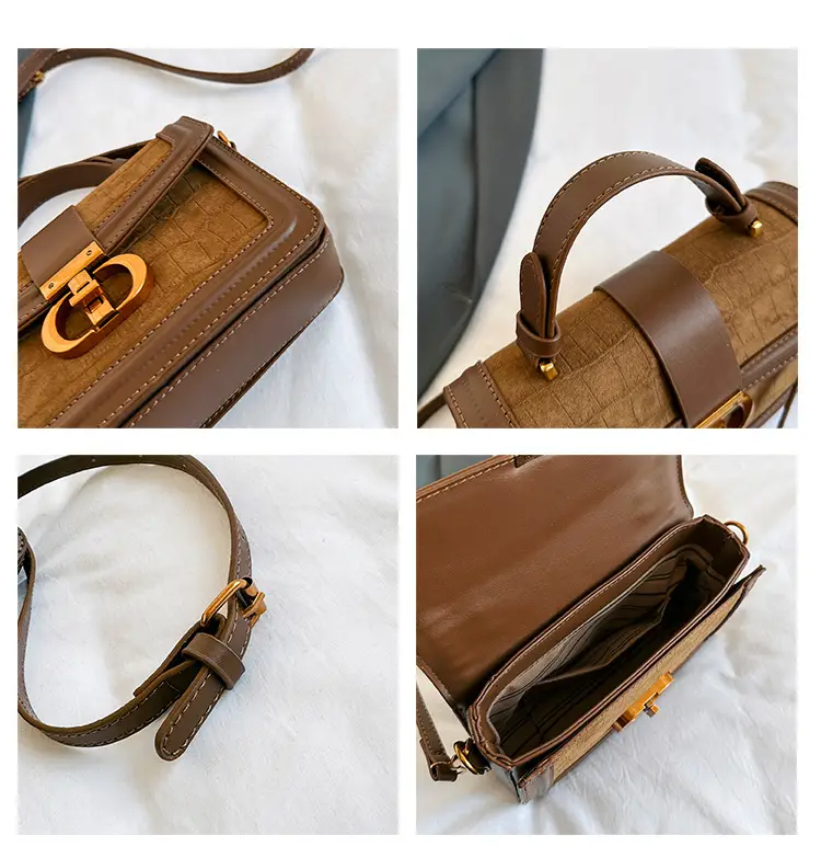 Women's New Retro Square Shoulder Bag Brown Leather — feature 8