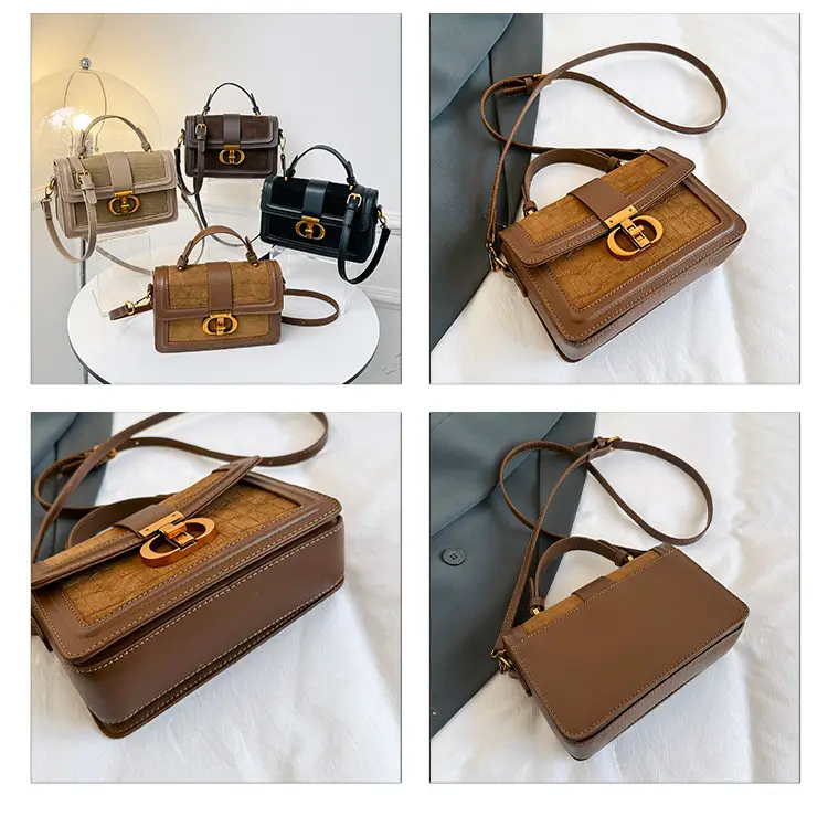 Women's New Retro Square Shoulder Bag Brown Leather — feature 9