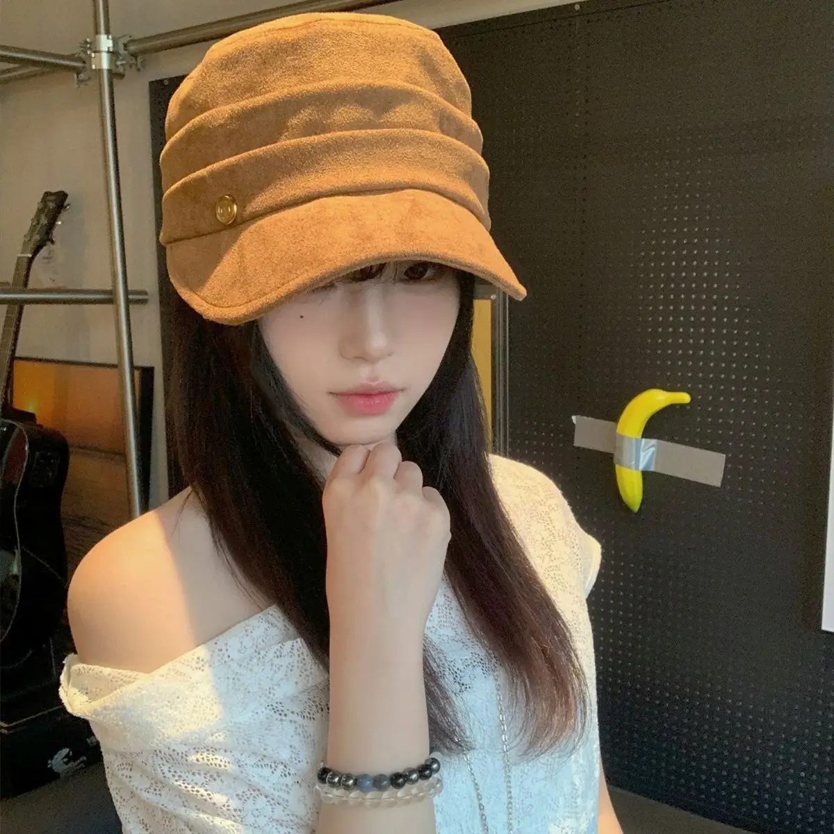 Japanese Style Pleated Duckbill Hat for Women Maroon - Image 5