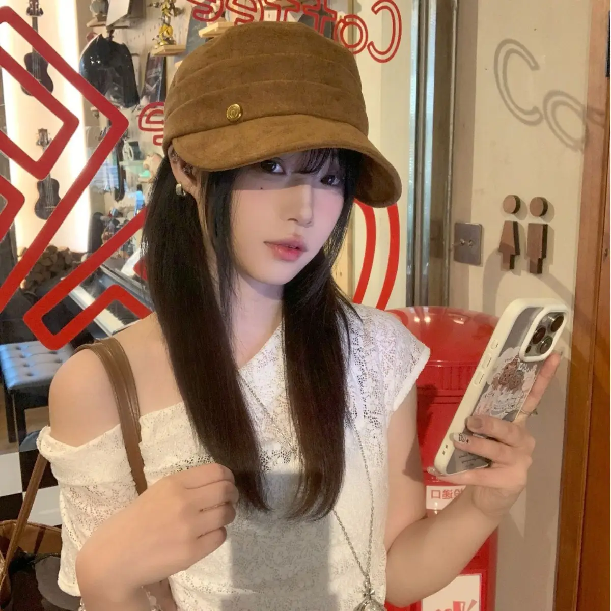 Japanese Style Pleated Duckbill Hat for Women Maroon - Image 6