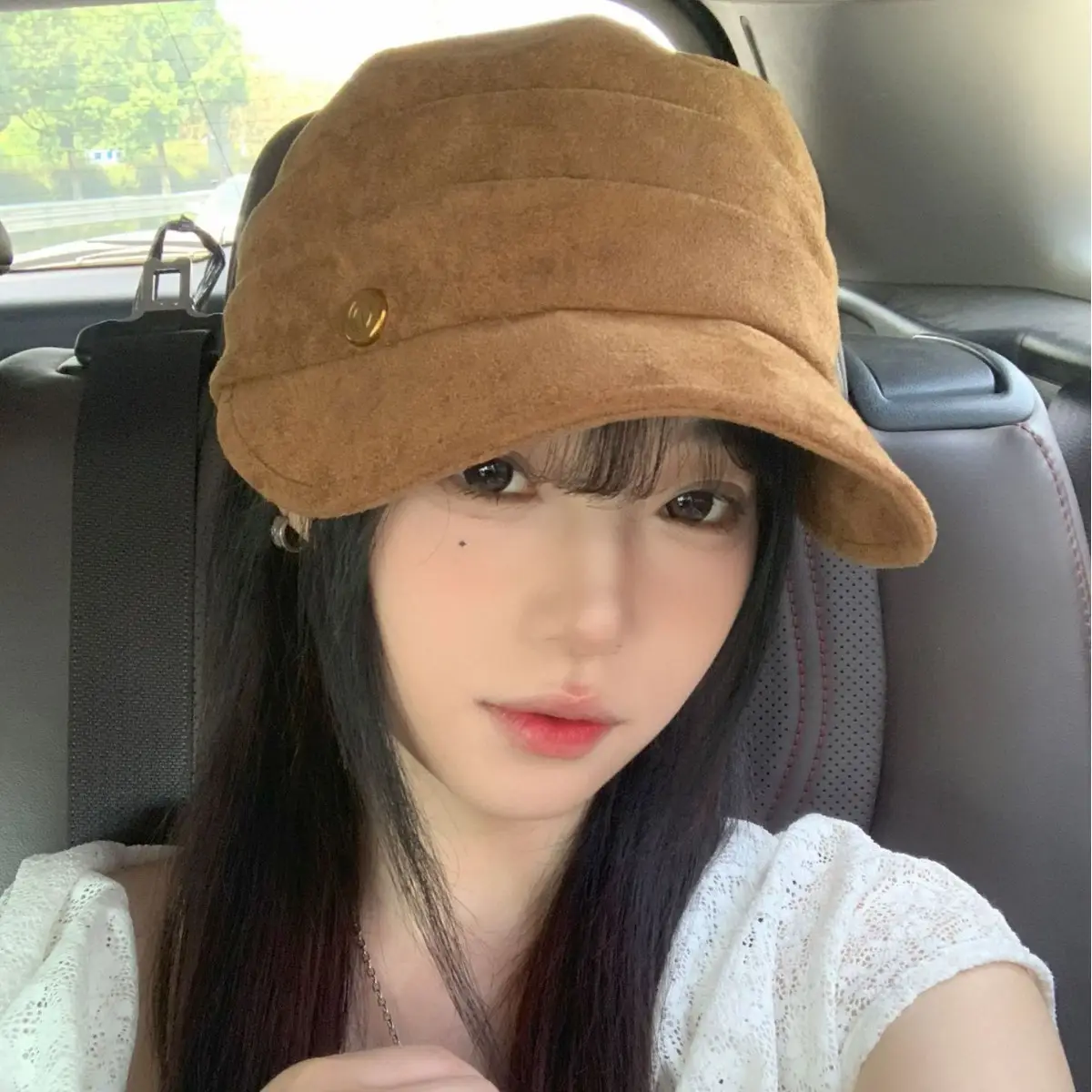 Japanese Style Pleated Duckbill Hat for Women Maroon - Image 7
