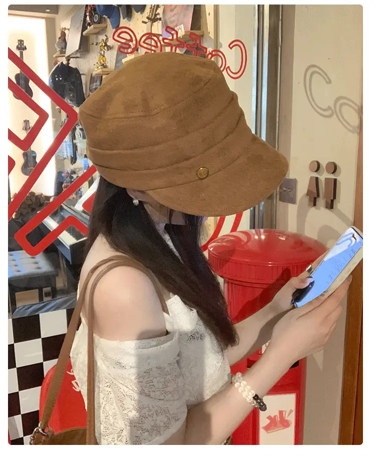 Japanese Style Pleated Duckbill Hat for Women Maroon — feature 11