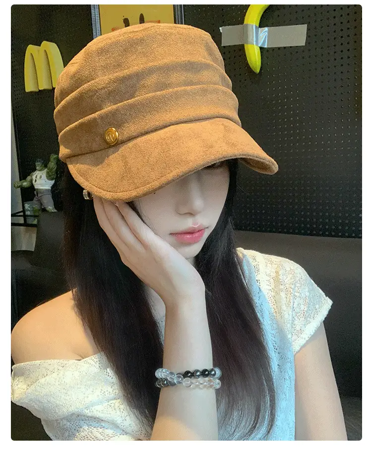 Japanese Style Pleated Duckbill Hat for Women Maroon — feature 8