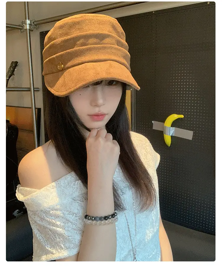 Japanese Style Pleated Duckbill Hat for Women Maroon — feature 9