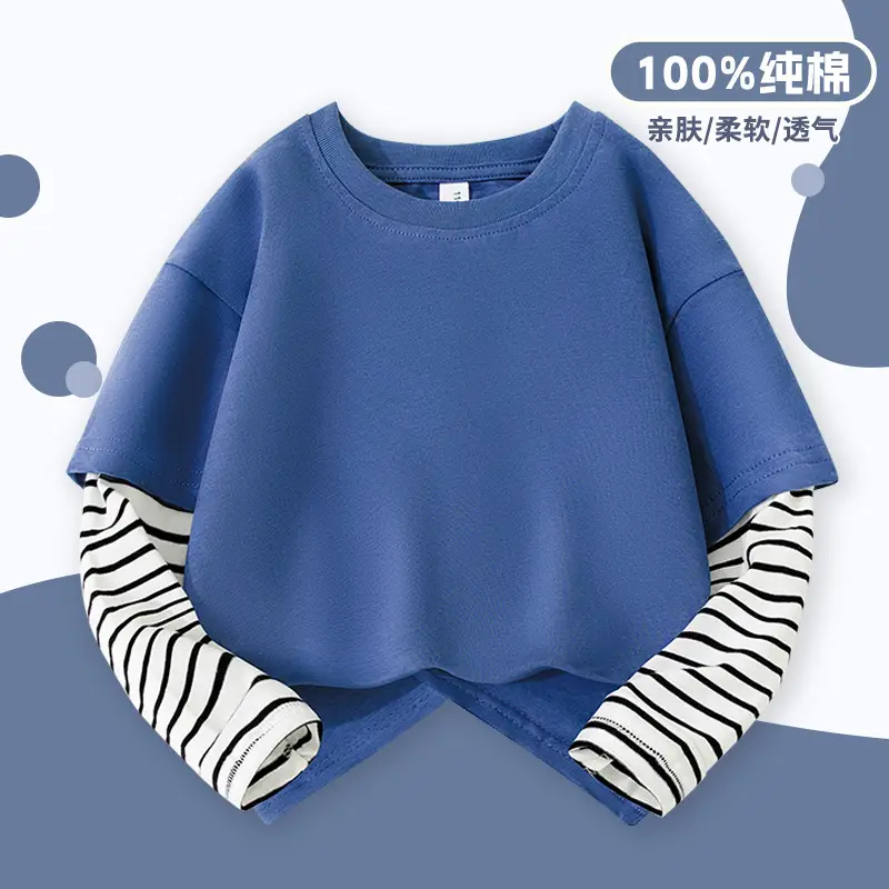 Boys Pure Cotton Long Sleeve T-Shirt Blue Zebra Striped