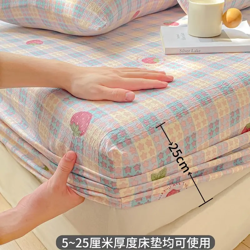 Double-Layer Gauze Fitted Sheet Three-Piece Set, Pure Cotton Feel, All-Season Mattress Protector, Full-Coverage Bed Cover, Single Piece, Maternal and Infant Grade