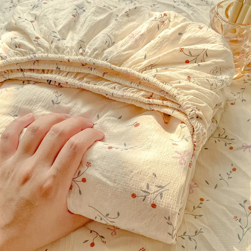 Double-Layer Gauze Fitted Sheet Three-Piece Set, Pure Cotton Feel, All-Season Mattress Protector, Full-Coverage Bed Cover, Single Piece, Maternal and Infant Grade