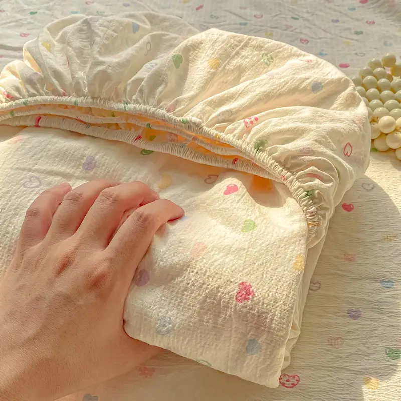 Double-Layer Gauze Fitted Sheet Three-Piece Set, Pure Cotton Feel, All-Season Mattress Protector, Full-Coverage Bed Cover, Single Piece, Maternal and Infant Grade