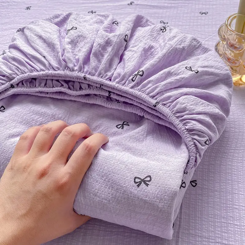 Double-Layer Gauze Fitted Sheet Three-Piece Set, Pure Cotton Feel, All-Season Mattress Protector, Full-Coverage Bed Cover, Single Piece, Maternal and Infant Grade