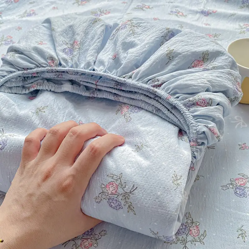 Double-Layer Gauze Fitted Sheet Three-Piece Set, Pure Cotton Feel, All-Season Mattress Protector, Full-Coverage Bed Cover, Single Piece, Maternal and Infant Grade