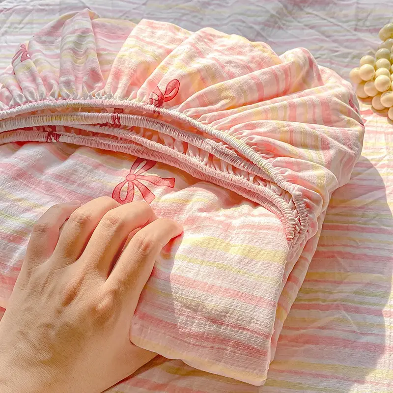 Double-Layer Gauze Fitted Sheet Three-Piece Set, Pure Cotton Feel, All-Season Mattress Protector, Full-Coverage Bed Cover, Single Piece, Maternal and Infant Grade