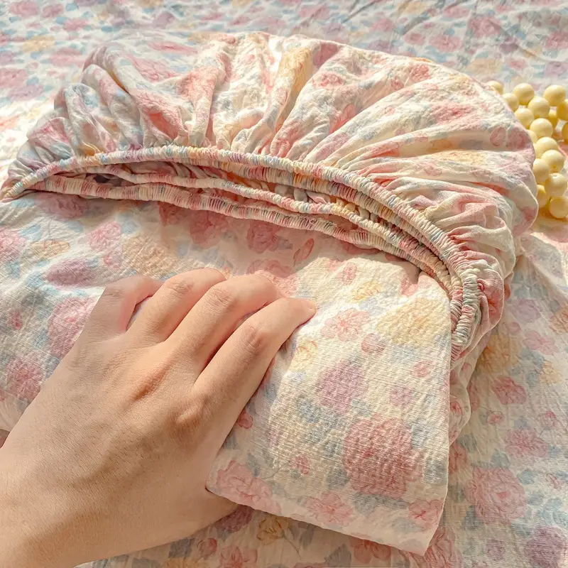 Double-Layer Gauze Fitted Sheet Three-Piece Set, Pure Cotton Feel, All-Season Mattress Protector, Full-Coverage Bed Cover, Single Piece, Maternal and Infant Grade