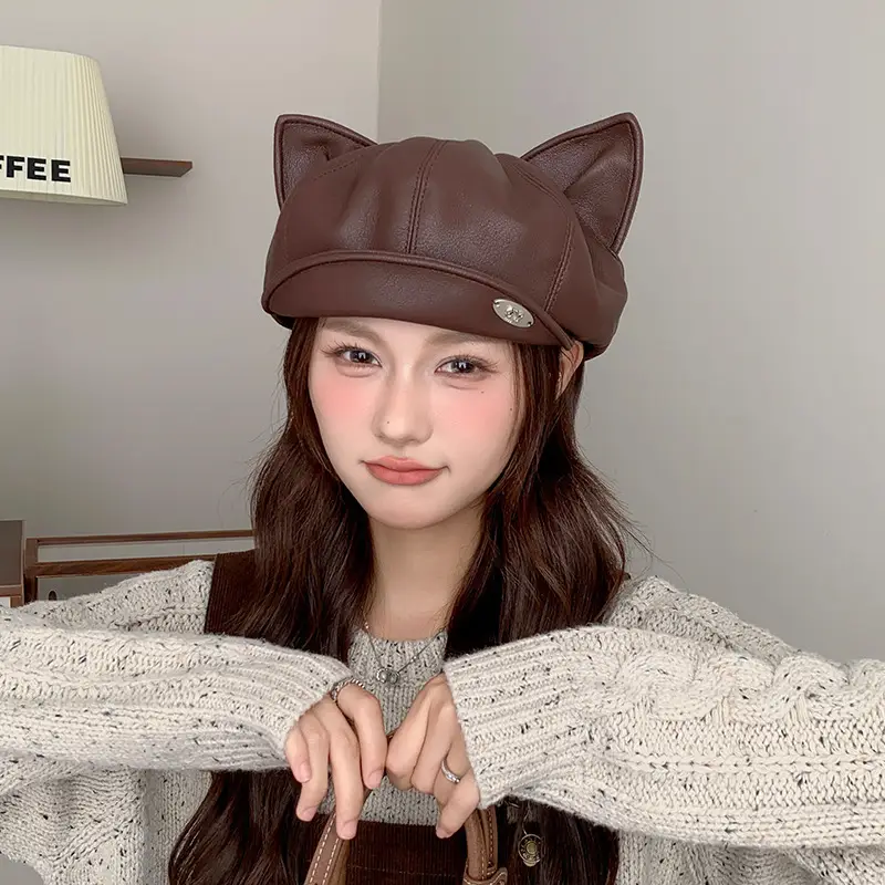 Cat Ear Beret Hat for Women Spring Autumn Cartoon Wide Bristle - Image 16