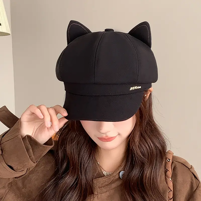 Cat Ear Beret Hat for Women Spring Autumn Cartoon Wide Bristle — feature 10