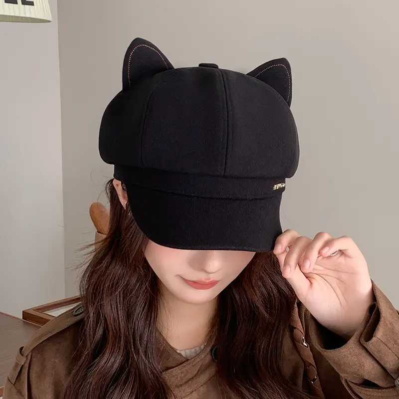Cat Ear Beret Hat for Women Spring Autumn Cartoon Wide Bristle — feature 11