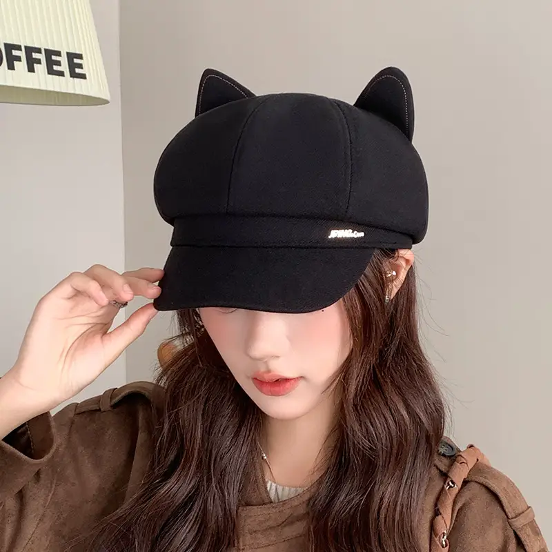 Cat Ear Beret Hat for Women Spring Autumn Cartoon Wide Bristle — feature 13