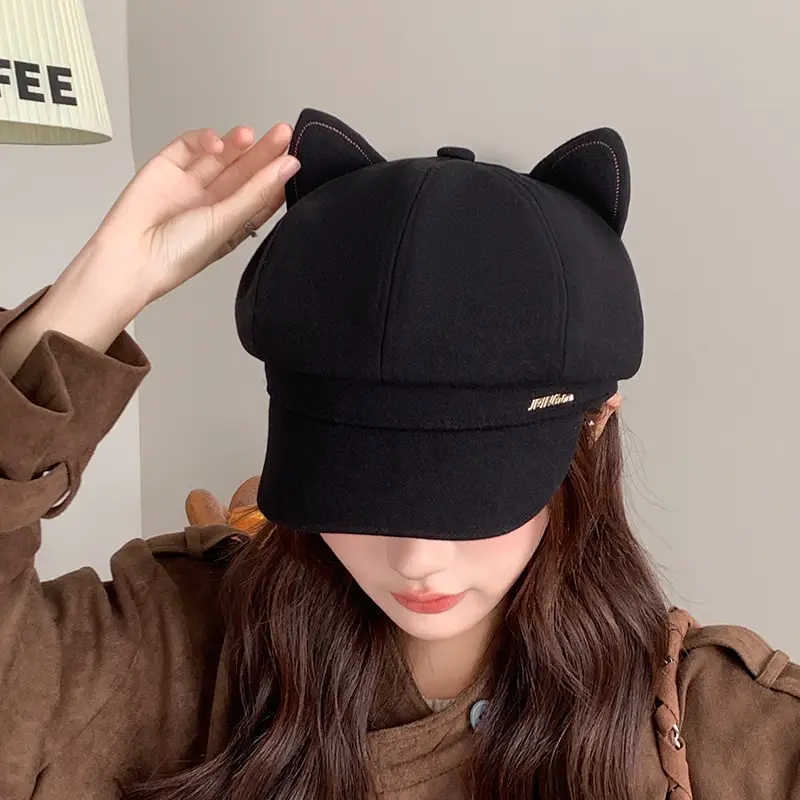 Cat Ear Beret Hat for Women Spring Autumn Cartoon Wide Bristle — feature 14