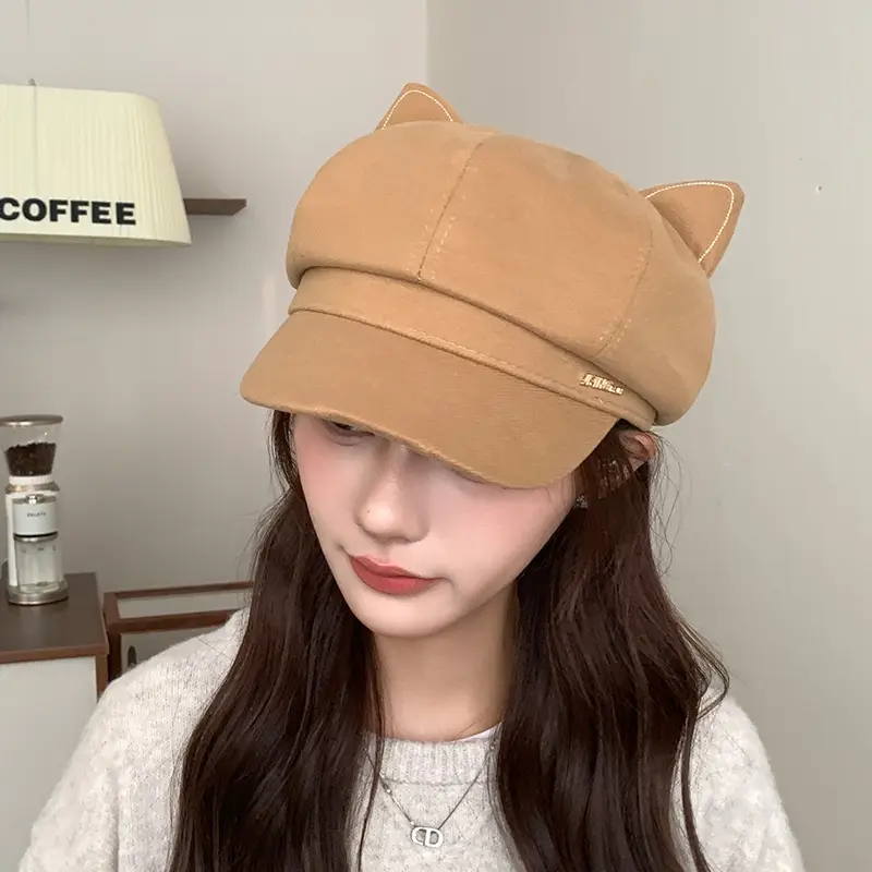 Cat Ear Beret Hat for Women Spring Autumn Cartoon Wide Bristle — feature 5