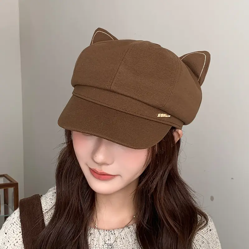 Cat Ear Beret Hat for Women Spring Autumn Cartoon Wide Bristle — feature 7