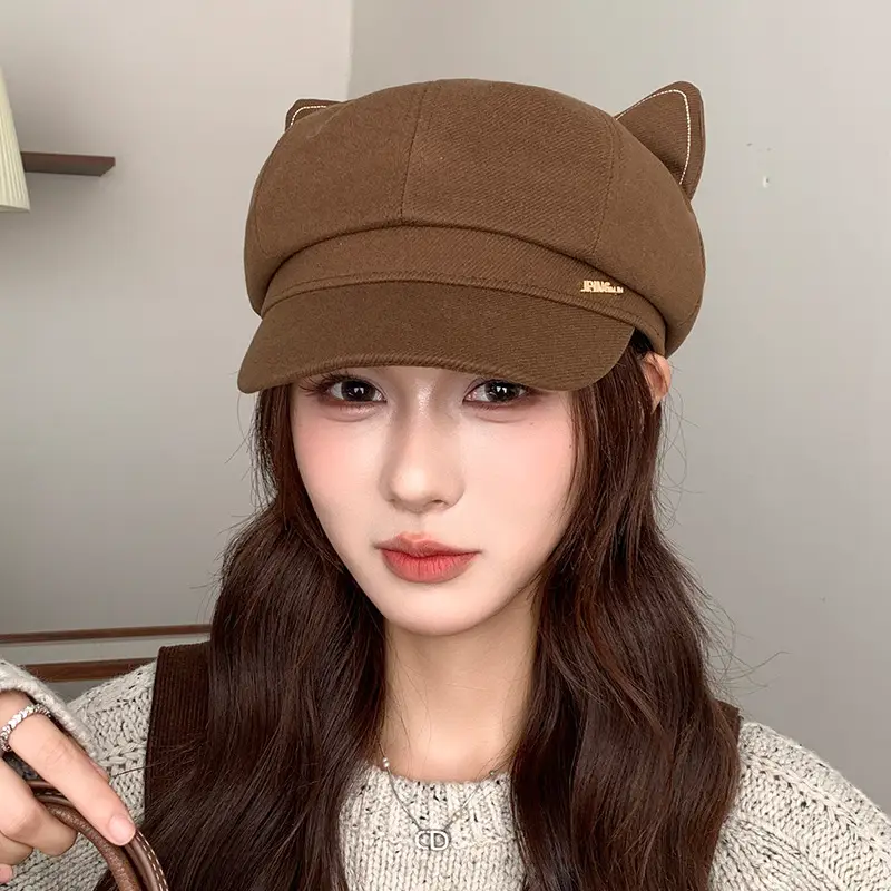 Cat Ear Beret Hat for Women Spring Autumn Cartoon Wide Bristle — feature 9