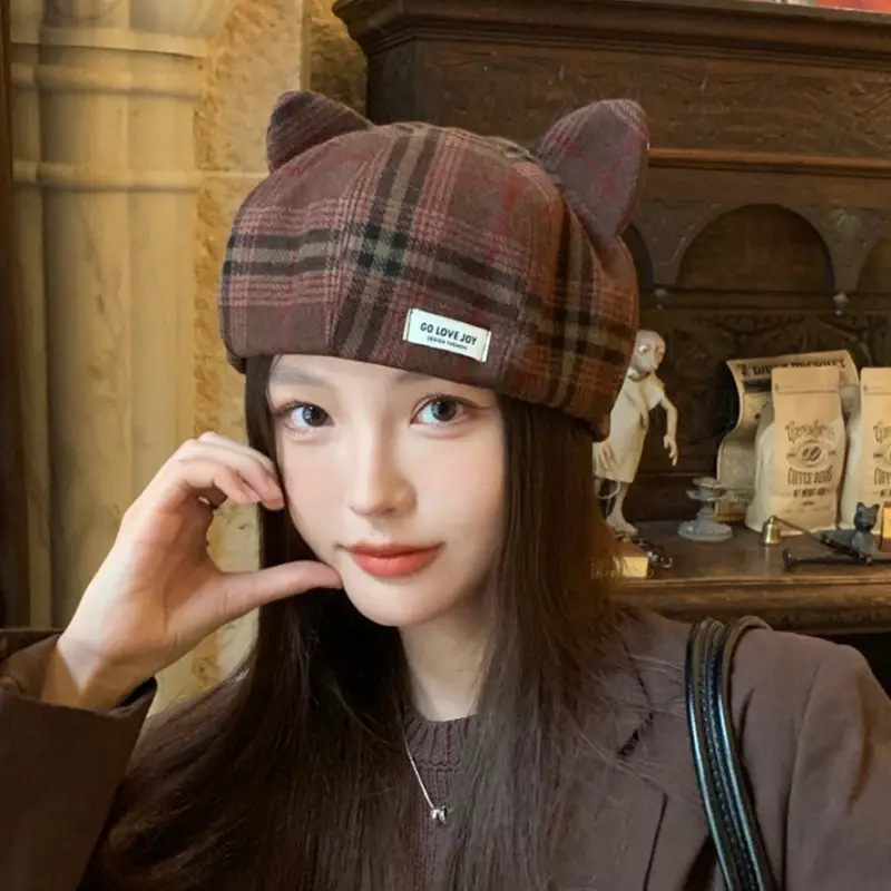 Cat Ear Beret Hat for Women Spring Autumn Cartoon Wide Bristle - Image 7