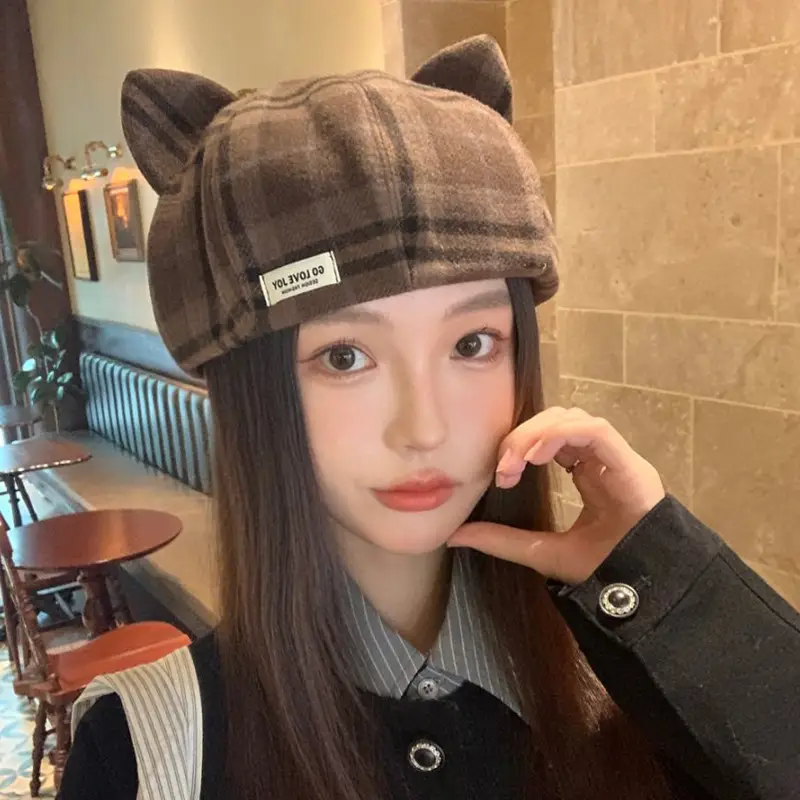 Cat Ear Beret Hat for Women Spring Autumn Cartoon Wide Bristle - Image 8