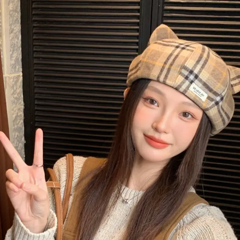 Cat Ear Beret Hat for Women Spring Autumn Cartoon Wide Bristle - Image 9