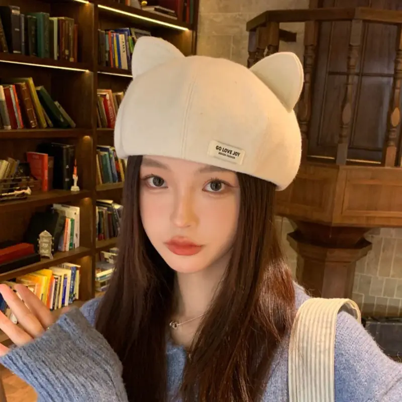 Cat Ear Beret Hat for Women Spring Autumn Cartoon Wide Bristle - Image 10