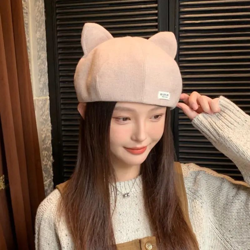 Cat Ear Beret Hat for Women Spring Autumn Cartoon Wide Bristle - Image 12