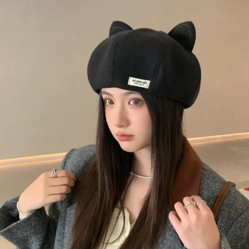 Cat Ear Beret Hat for Women Spring Autumn Cartoon Wide Bristle - Image 13
