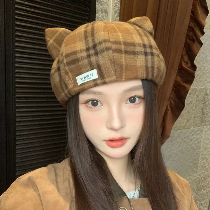 Cat Ear Beret Hat for Women Spring Autumn Cartoon Wide Bristle - Image 5