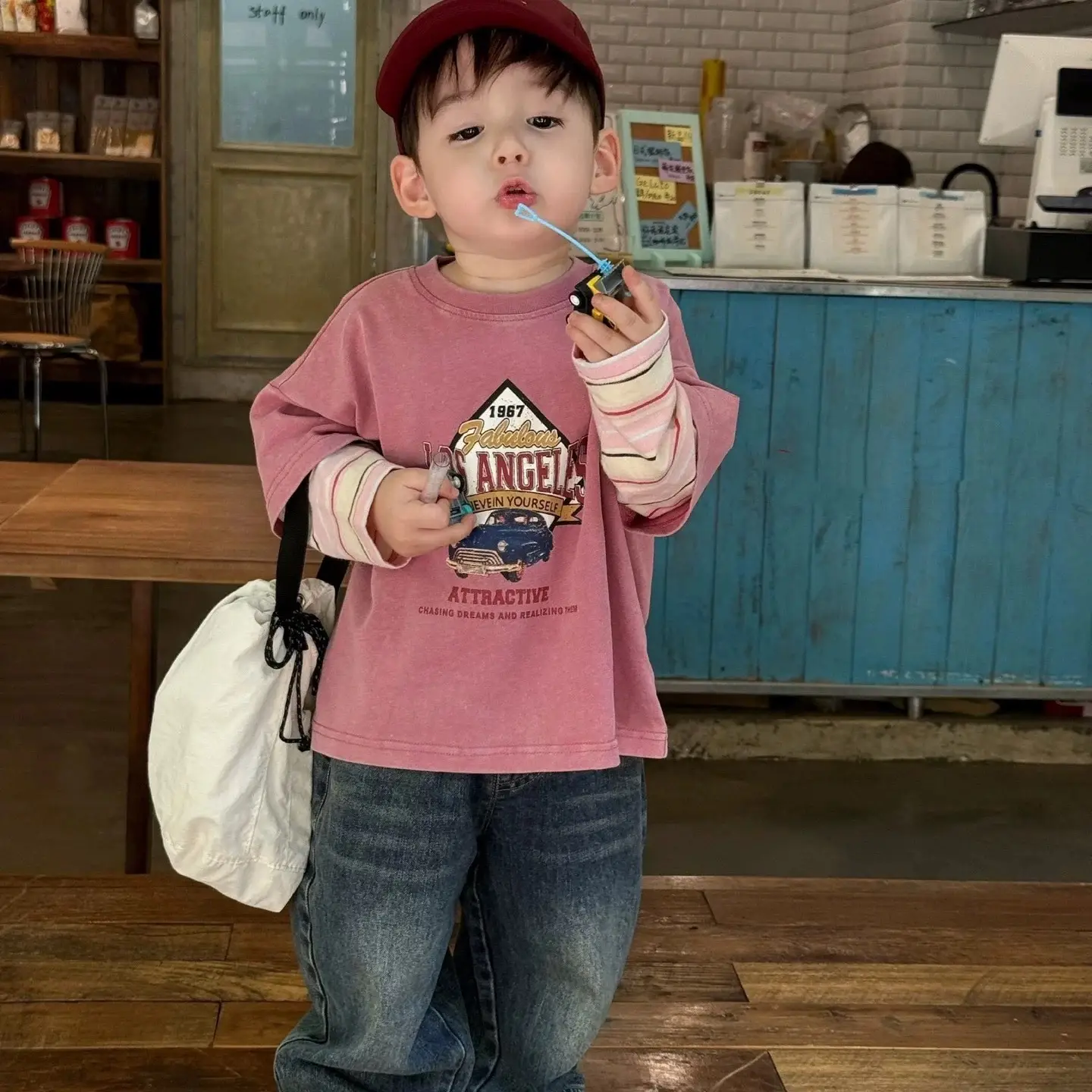 Baby Pink Cotton Two-Piece Top Set for Boys