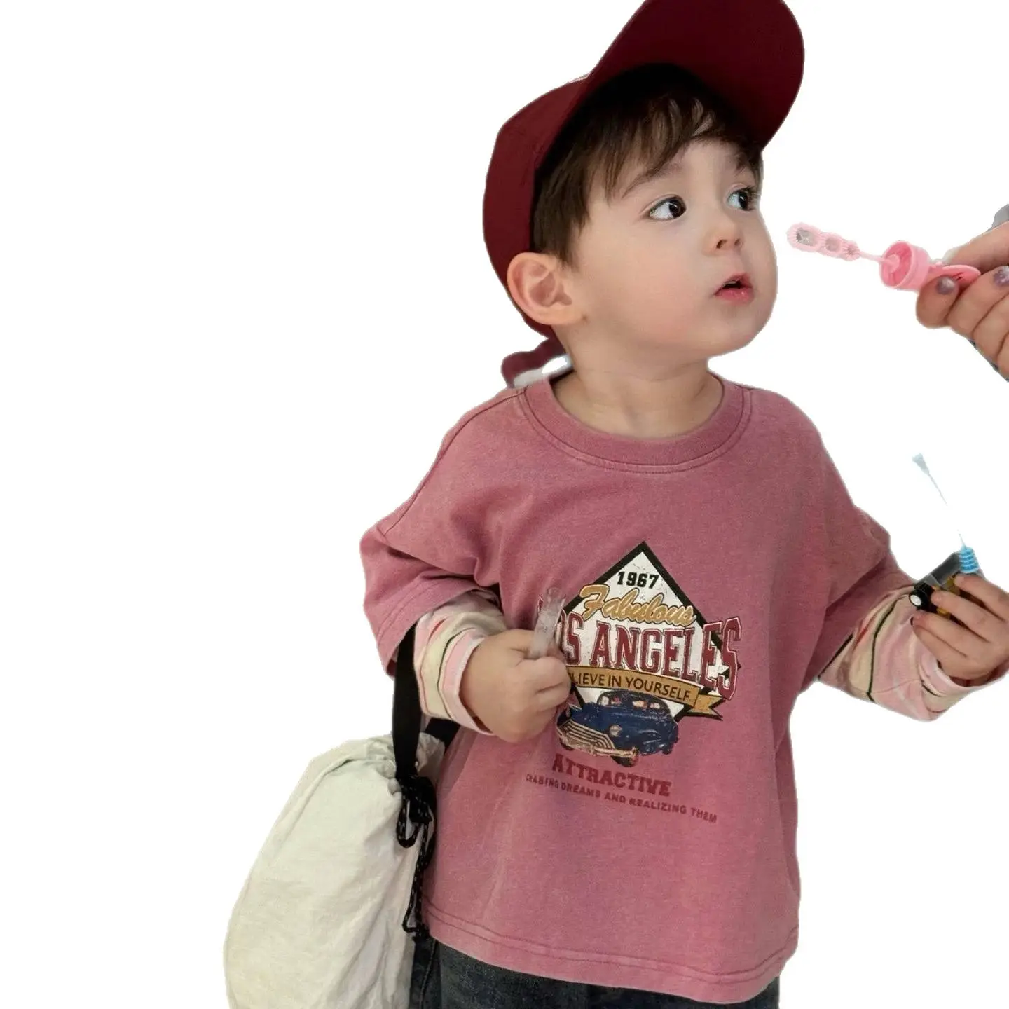 Baby Pink Cotton Two-Piece Top Set for Boys
