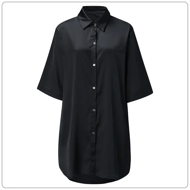 2025 Amazon Cross-Border Women's Satin Nightgown Bathrobe Solid Color Glossy Summer Thin Sexy Short-Sleeve Home Luxury Style — feature 15